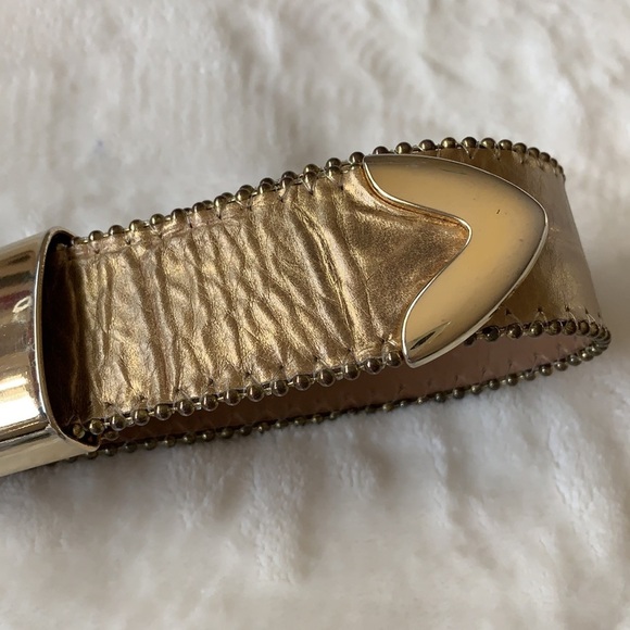 B.B. SIMON Gold Leather Studded Statement Glam Belt, M - Picture 14 of 16